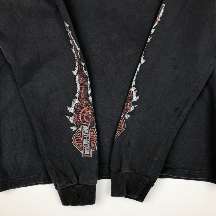 Harley-Davidson Animal Pattern Crocodile Pattern Long-Sleeve T-Shirt (Men's Size M) cotton black type Vintage Second Hand