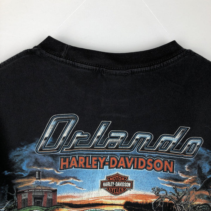 Harley-Davidson Animal Pattern Crocodile Pattern Long-Sleeve T-Shirt (Men's Size M) cotton black type Vintage Second Hand