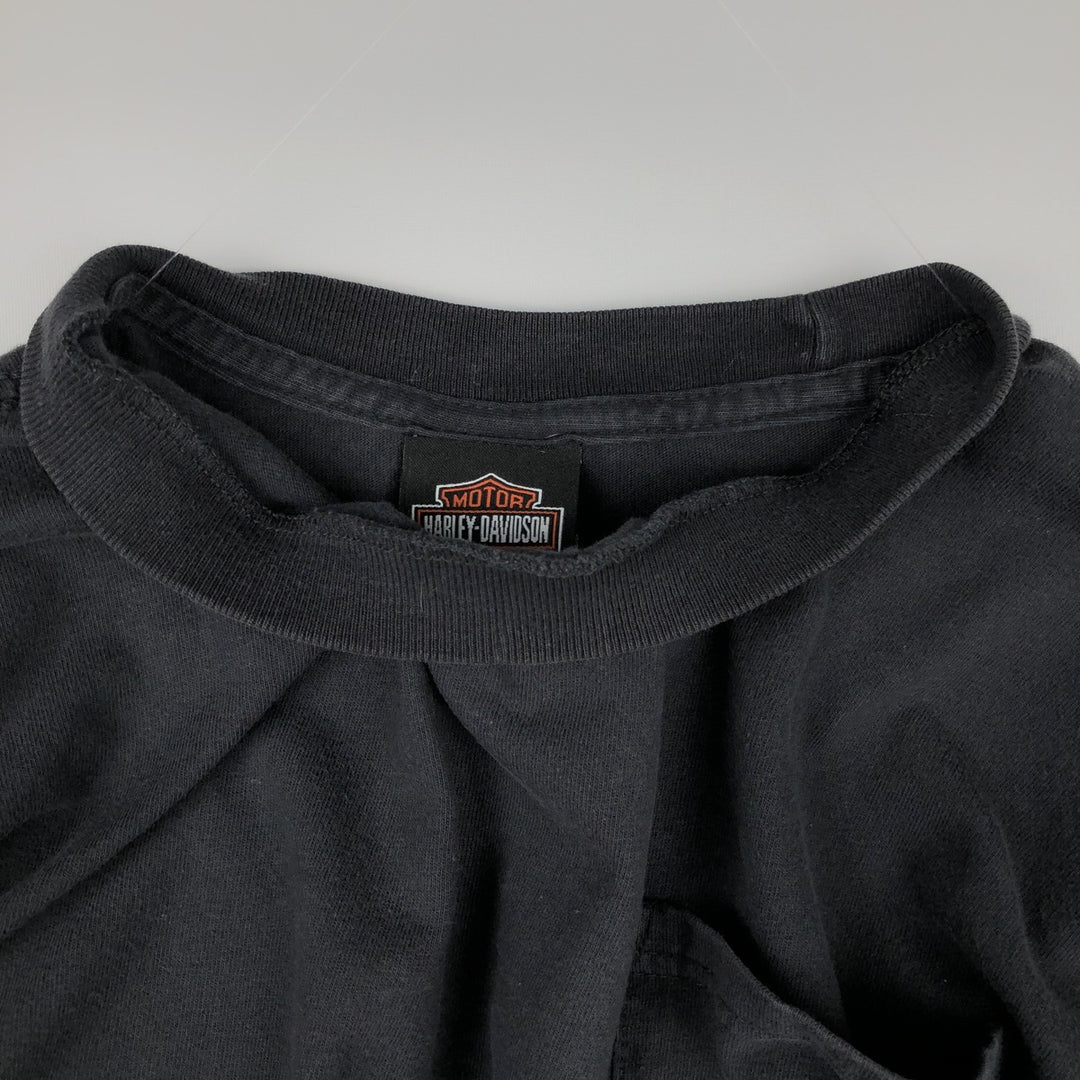 Harley-Davidson Animal Pattern Crocodile Pattern Long-Sleeve T-Shirt (Men's Size M) cotton black type Vintage Second Hand