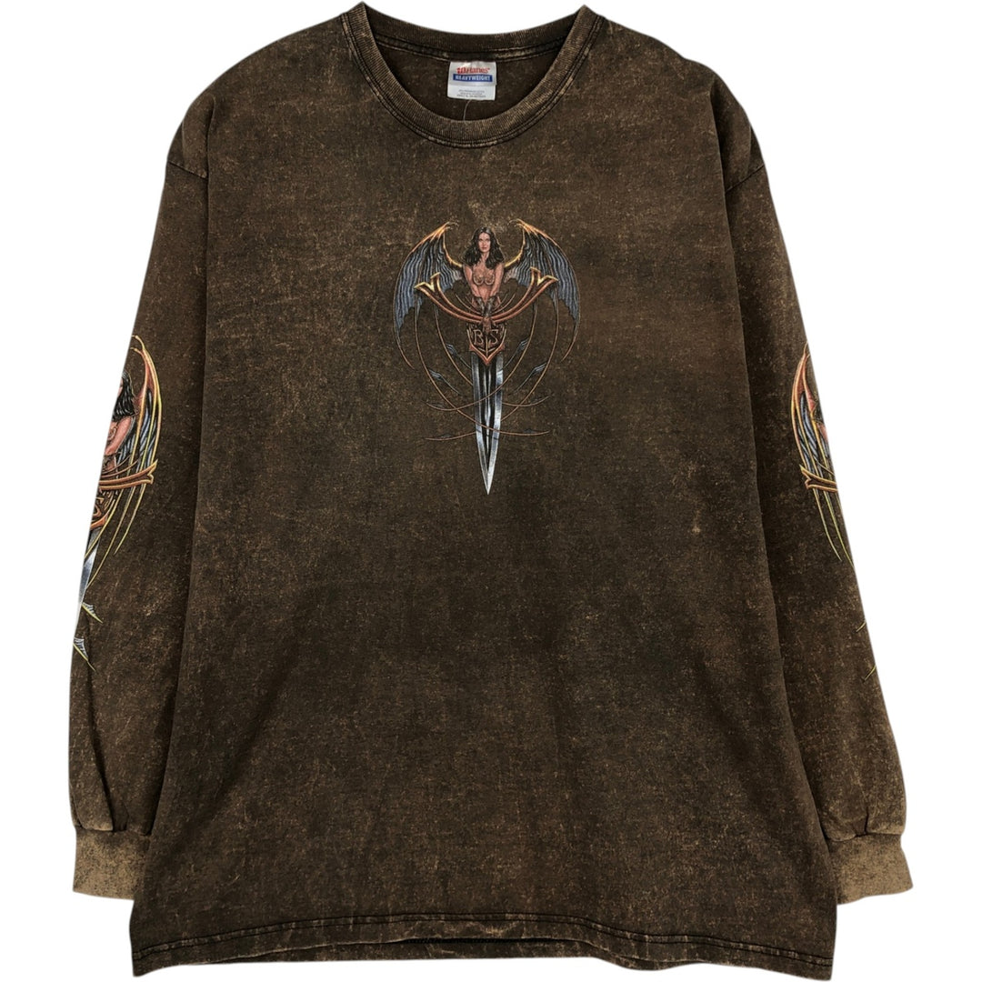 Hanes Heavyweight Long-Sleeve T-Shirt (Men's XL equivalent) cotton brown type Vintage Second Hand