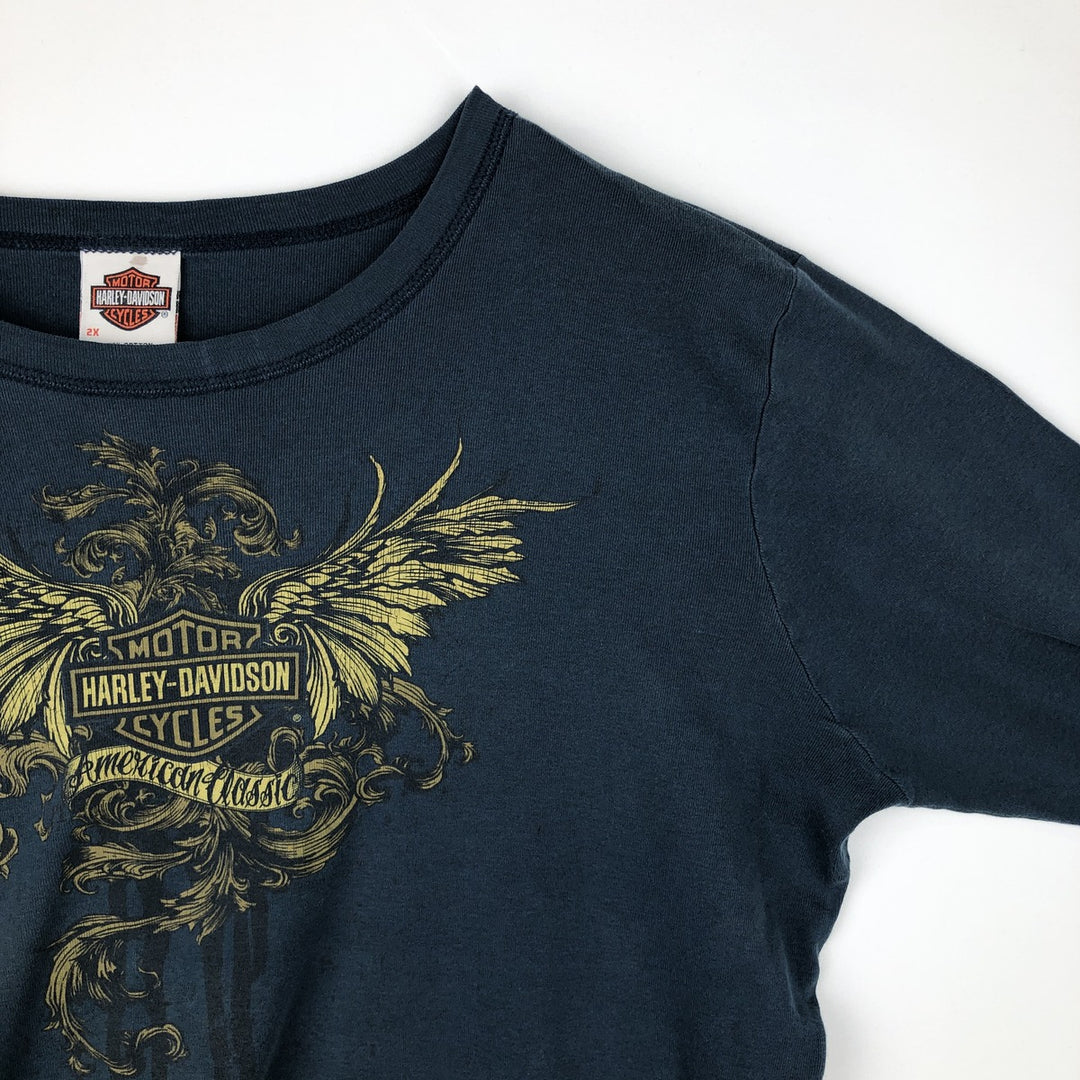 Harley-Davidson Long Sleeve T-Shirt Made in USA Men's XXL cotton Navy blue Vintage Second Hand