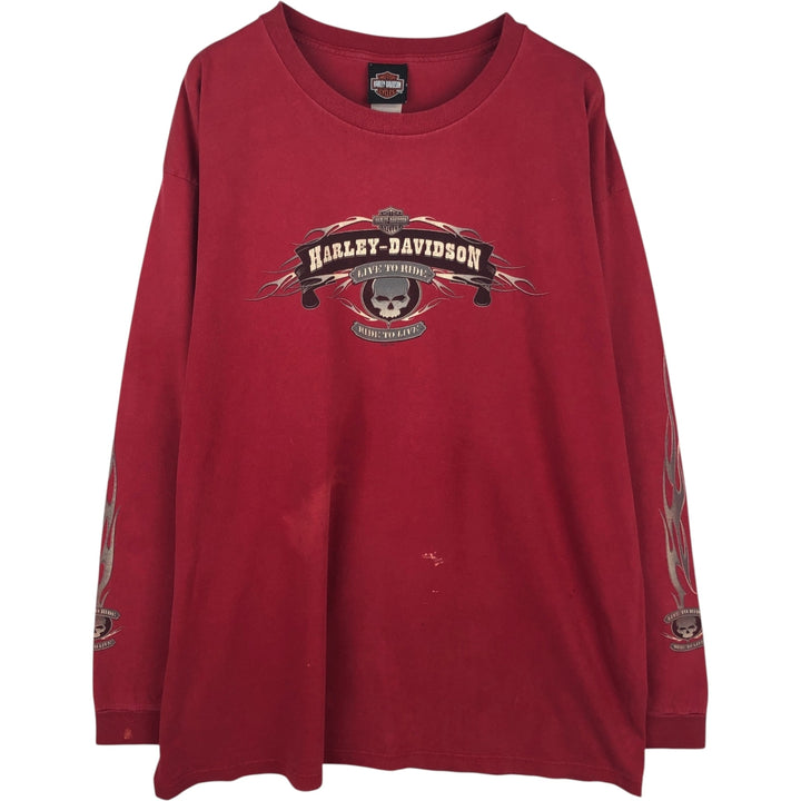 Harley-Davidson Skull Pattern Long T-shirt Made in USA Men's XXL unclear red type Vintage Second Hand
