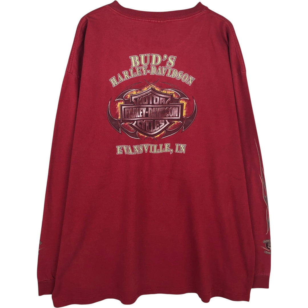 Harley-Davidson Skull Pattern Long T-shirt Made in USA Men's XXL unclear red type Vintage Second Hand
