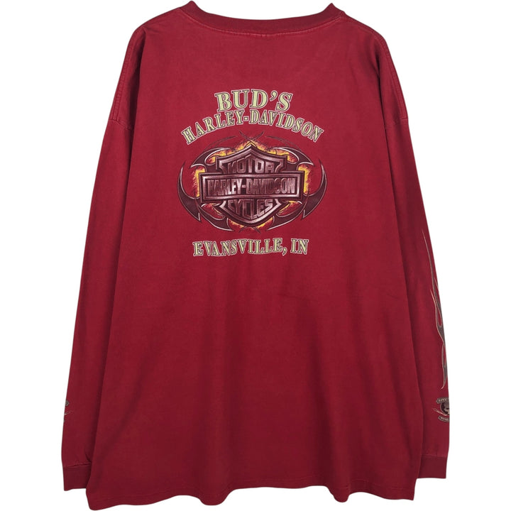 Harley-Davidson Skull Pattern Long T-shirt Made in USA Men's XXL unclear red type Vintage Second Hand