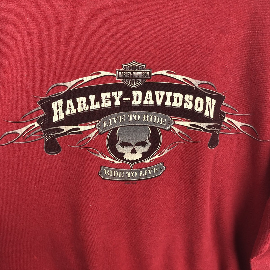 Harley-Davidson Skull Pattern Long T-shirt Made in USA Men's XXL unclear red type Vintage Second Hand