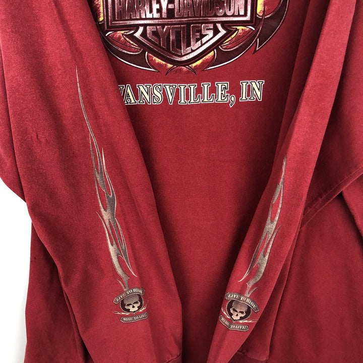 Harley-Davidson Skull Pattern Long T-shirt Made in USA Men's XXL unclear red type Vintage Second Hand