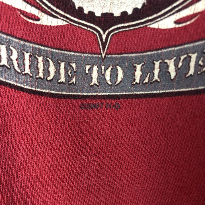 Harley-Davidson Skull Pattern Long T-shirt Made in USA Men's XXL unclear red type Vintage Second Hand