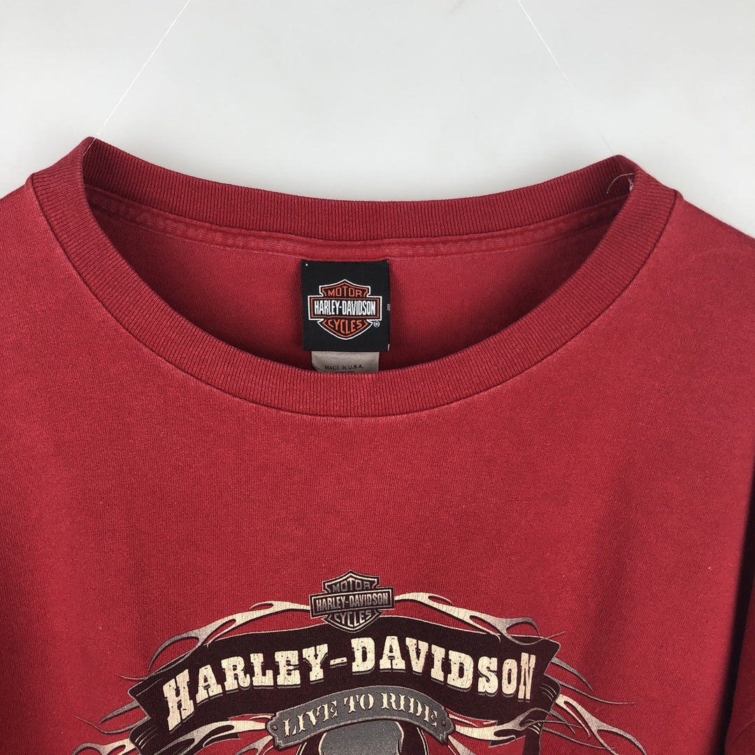 Harley-Davidson Skull Pattern Long T-shirt Made in USA Men's XXL unclear red type Vintage Second Hand
