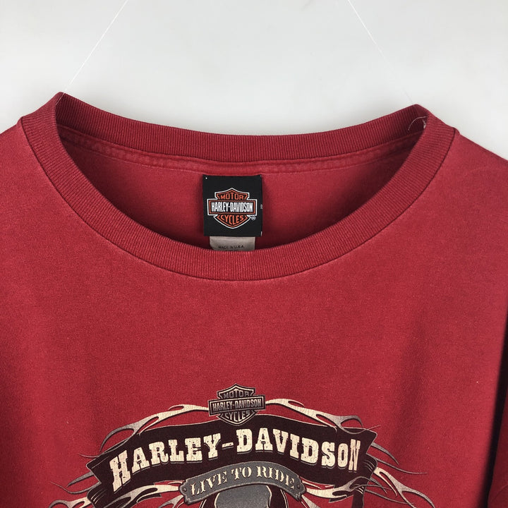 Harley-Davidson Skull Pattern Long T-shirt Made in USA Men's XXL unclear red type Vintage Second Hand