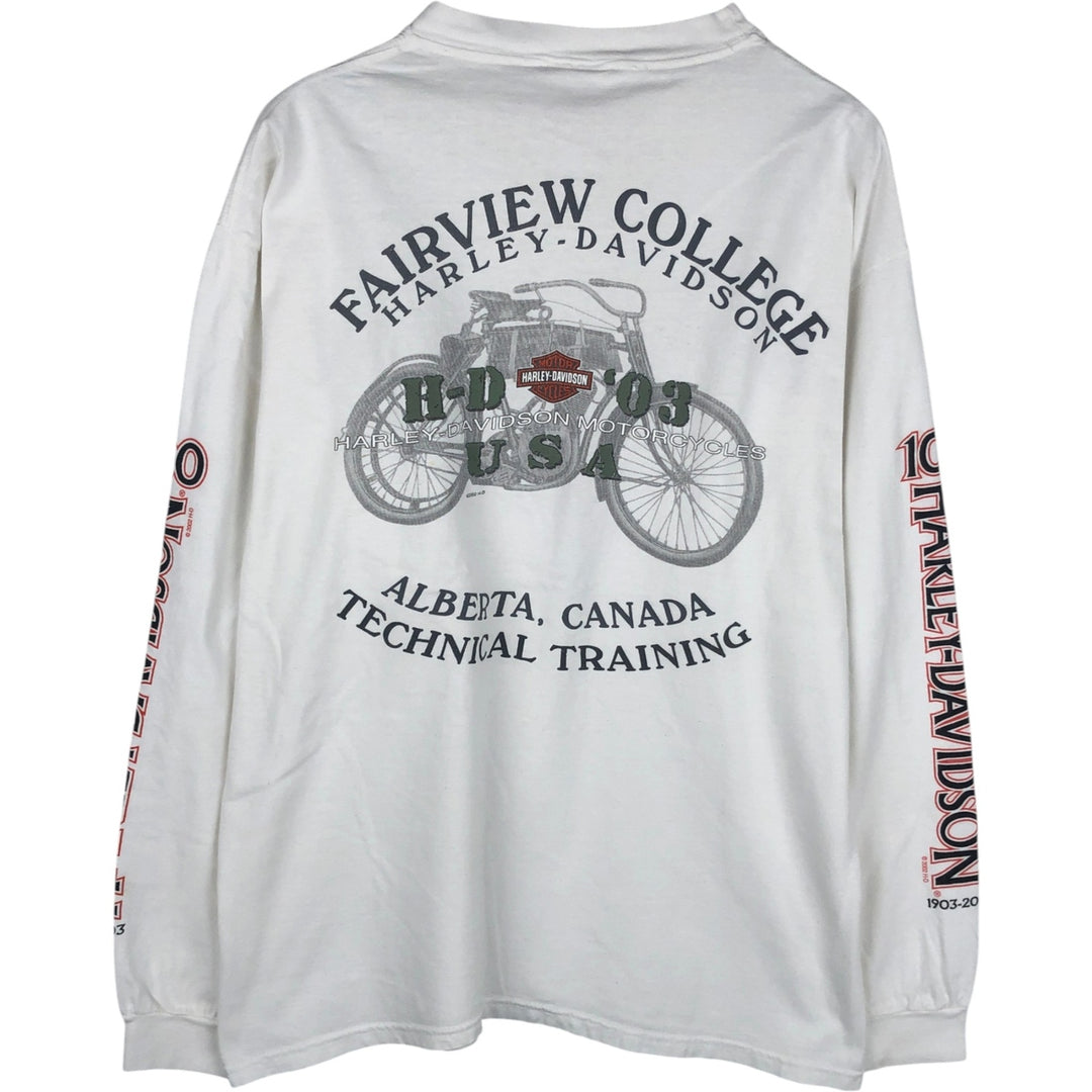 Harley-Davidson Eagle Pattern Long-Sleeve T-Shirt, Made in USA, Men's Size L (approx.) cotton white type Vintage Second Hand