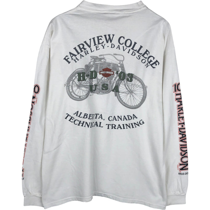 Harley-Davidson Eagle Pattern Long-Sleeve T-Shirt, Made in USA, Men's Size L (approx.) cotton white type Vintage Second Hand