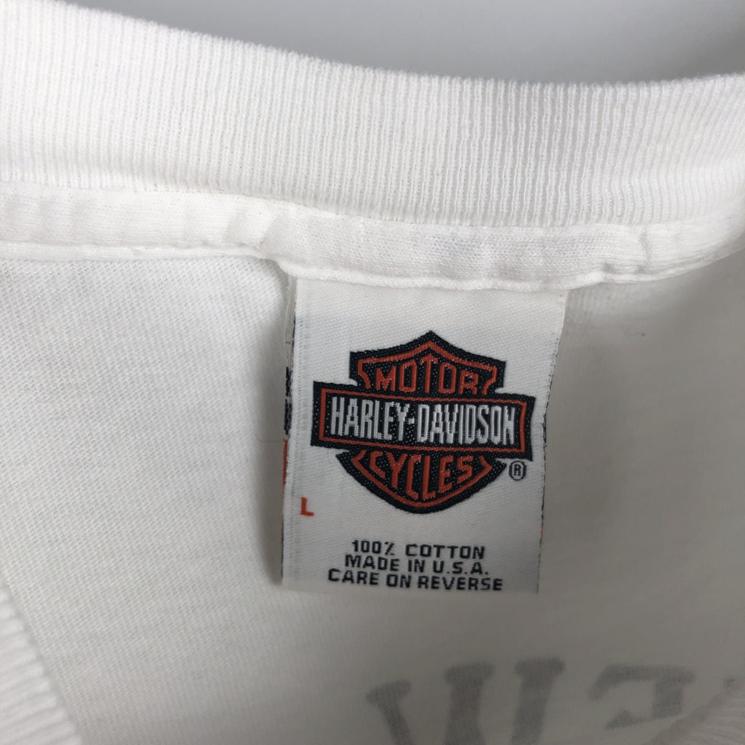 Harley-Davidson Eagle Pattern Long-Sleeve T-Shirt, Made in USA, Men's Size L (approx.) cotton white type Vintage Second Hand