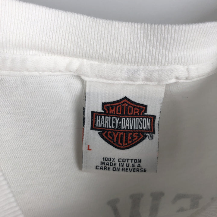 Harley-Davidson Eagle Pattern Long-Sleeve T-Shirt, Made in USA, Men's Size L (approx.) cotton white type Vintage Second Hand