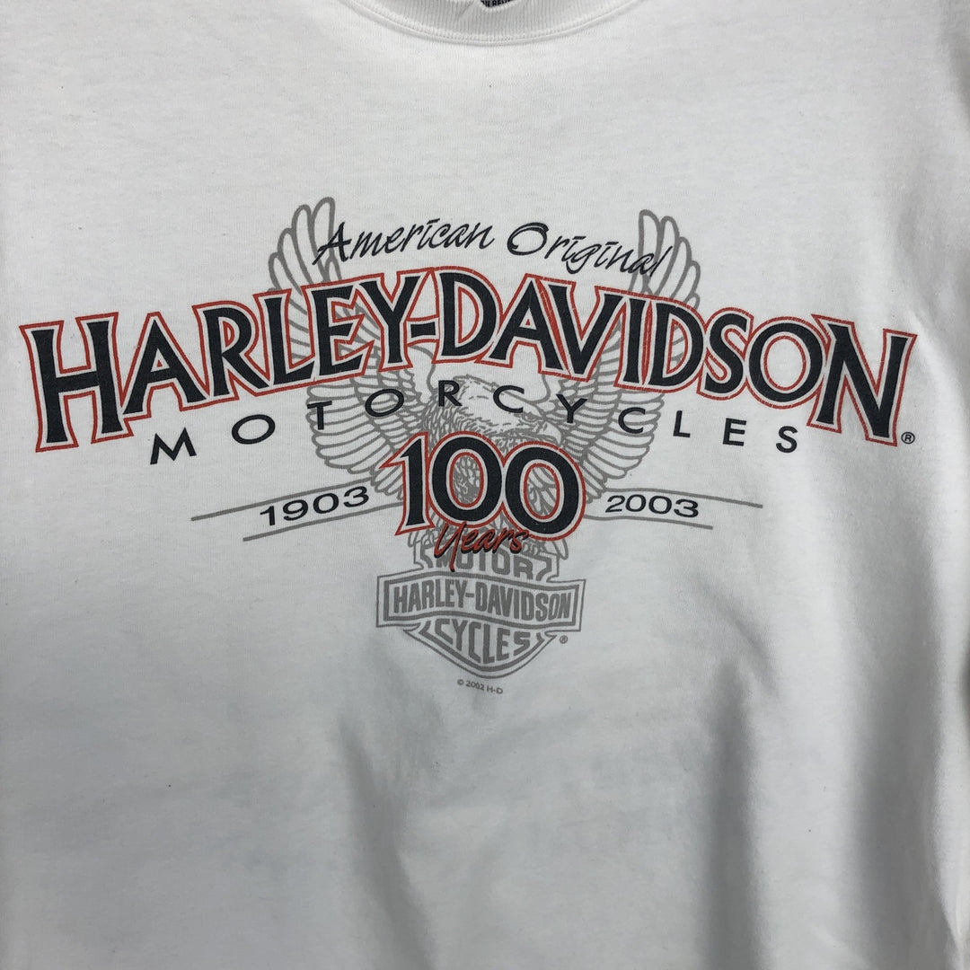 Harley-Davidson Eagle Pattern Long-Sleeve T-Shirt, Made in USA, Men's Size L (approx.) cotton white type Vintage Second Hand