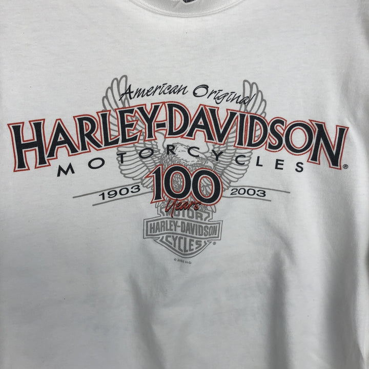 Harley-Davidson Eagle Pattern Long-Sleeve T-Shirt, Made in USA, Men's Size L (approx.) cotton white type Vintage Second Hand