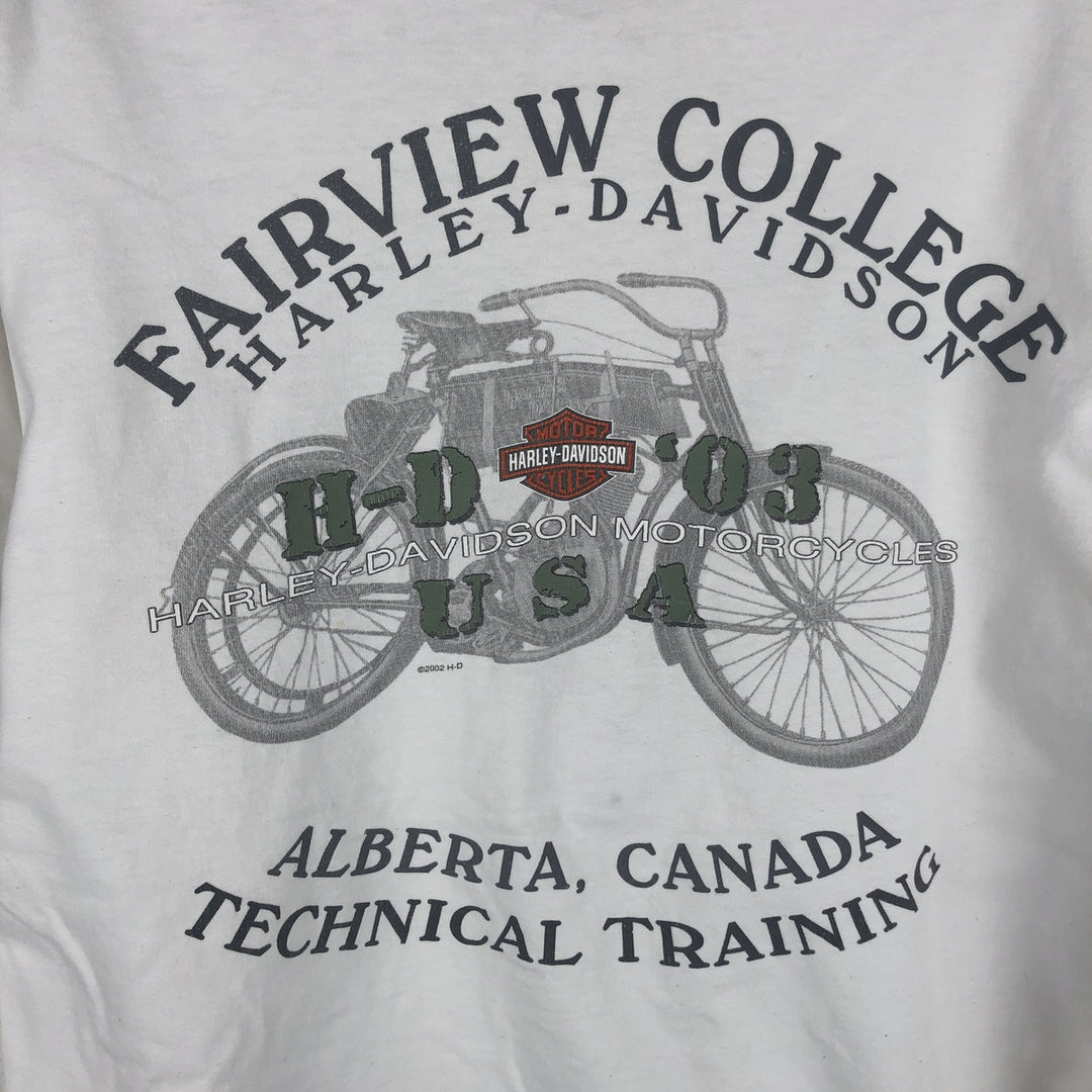 Harley-Davidson Eagle Pattern Long-Sleeve T-Shirt, Made in USA, Men's Size L (approx.) cotton white type Vintage Second Hand