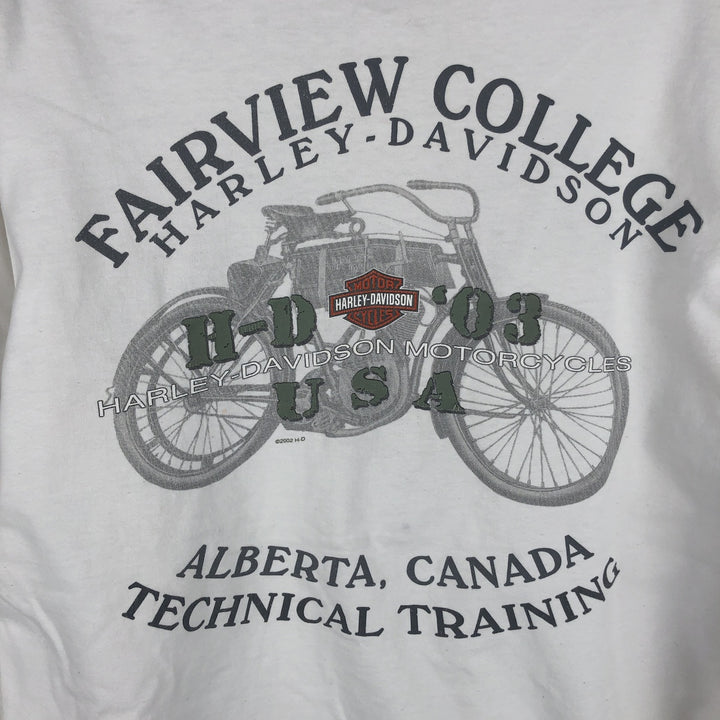 Harley-Davidson Eagle Pattern Long-Sleeve T-Shirt, Made in USA, Men's Size L (approx.) cotton white type Vintage Second Hand