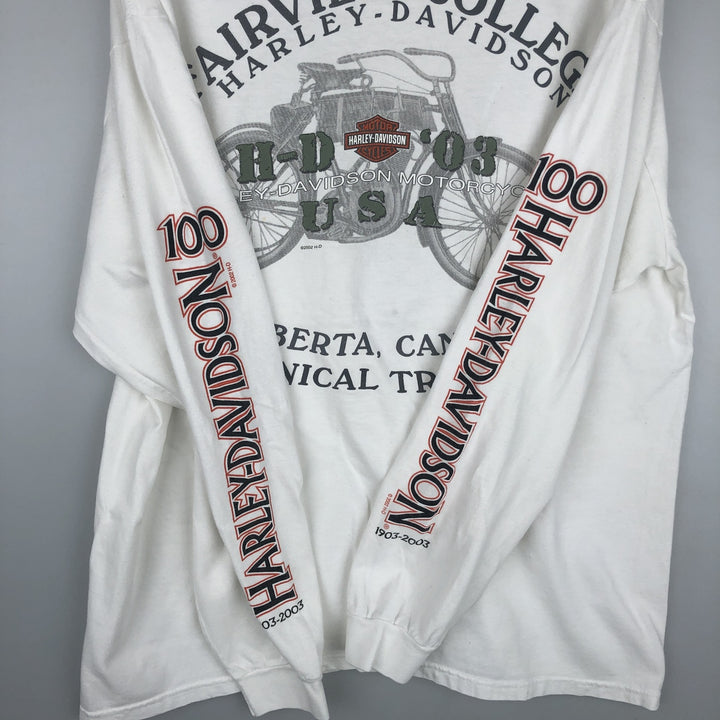 Harley-Davidson Eagle Pattern Long-Sleeve T-Shirt, Made in USA, Men's Size L (approx.) cotton white type Vintage Second Hand