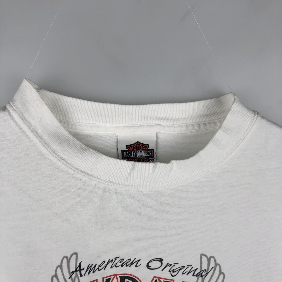 Harley-Davidson Eagle Pattern Long-Sleeve T-Shirt, Made in USA, Men's Size L (approx.) cotton white type Vintage Second Hand