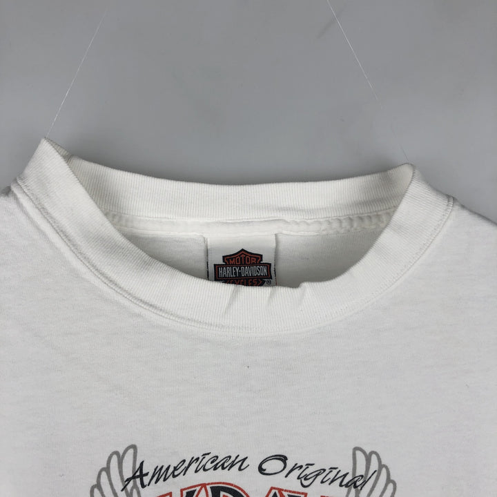 Harley-Davidson Eagle Pattern Long-Sleeve T-Shirt, Made in USA, Men's Size L (approx.) cotton white type Vintage Second Hand