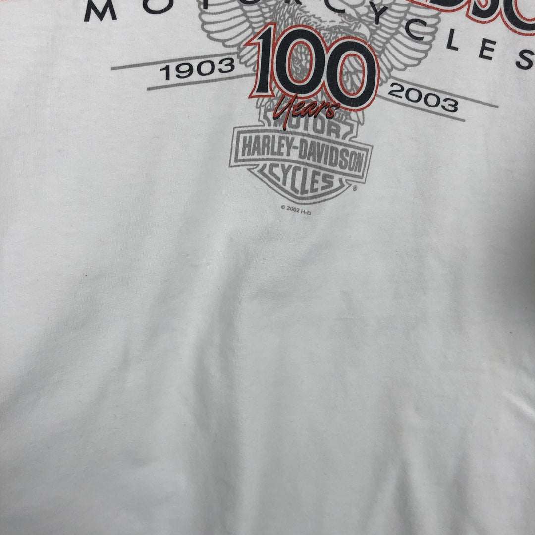 Harley-Davidson Eagle Pattern Long-Sleeve T-Shirt, Made in USA, Men's Size L (approx.) cotton white type Vintage Second Hand