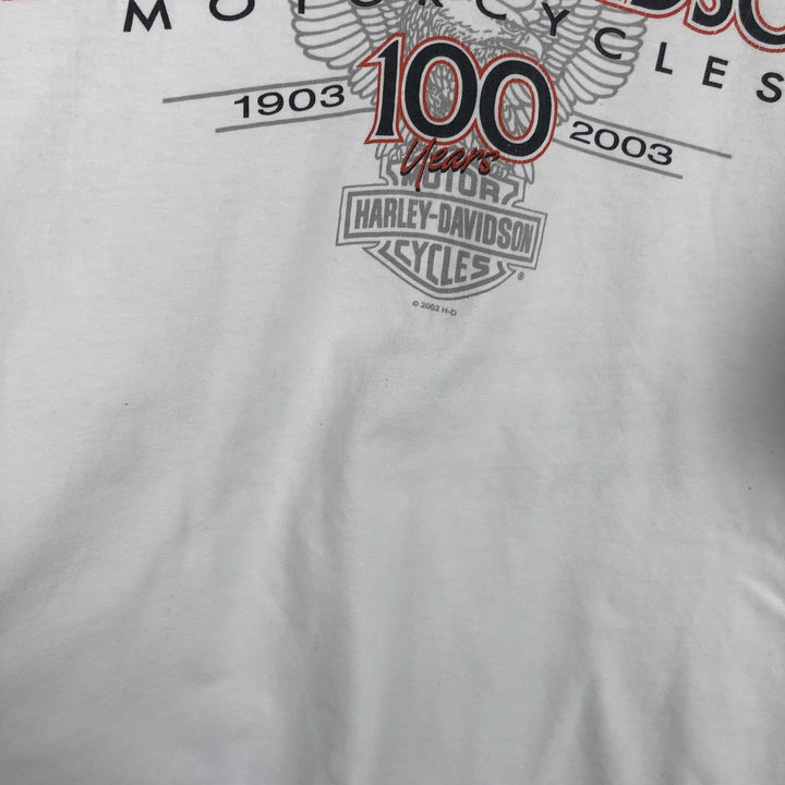 Harley-Davidson Eagle Pattern Long-Sleeve T-Shirt, Made in USA, Men's Size L (approx.) cotton white type Vintage Second Hand