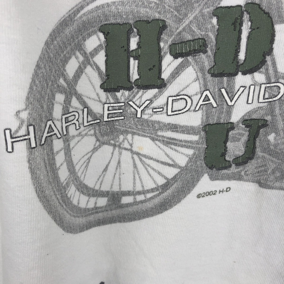 Harley-Davidson Eagle Pattern Long-Sleeve T-Shirt, Made in USA, Men's Size L (approx.) cotton white type Vintage Second Hand