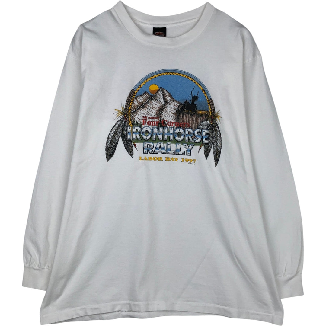 90'S Harley-Davidson Eagle Pattern Motorcycle Long-Sleeve T-Shirt, Made in USA, Men's XL (approx.) cotton white type Vintage Second Hand