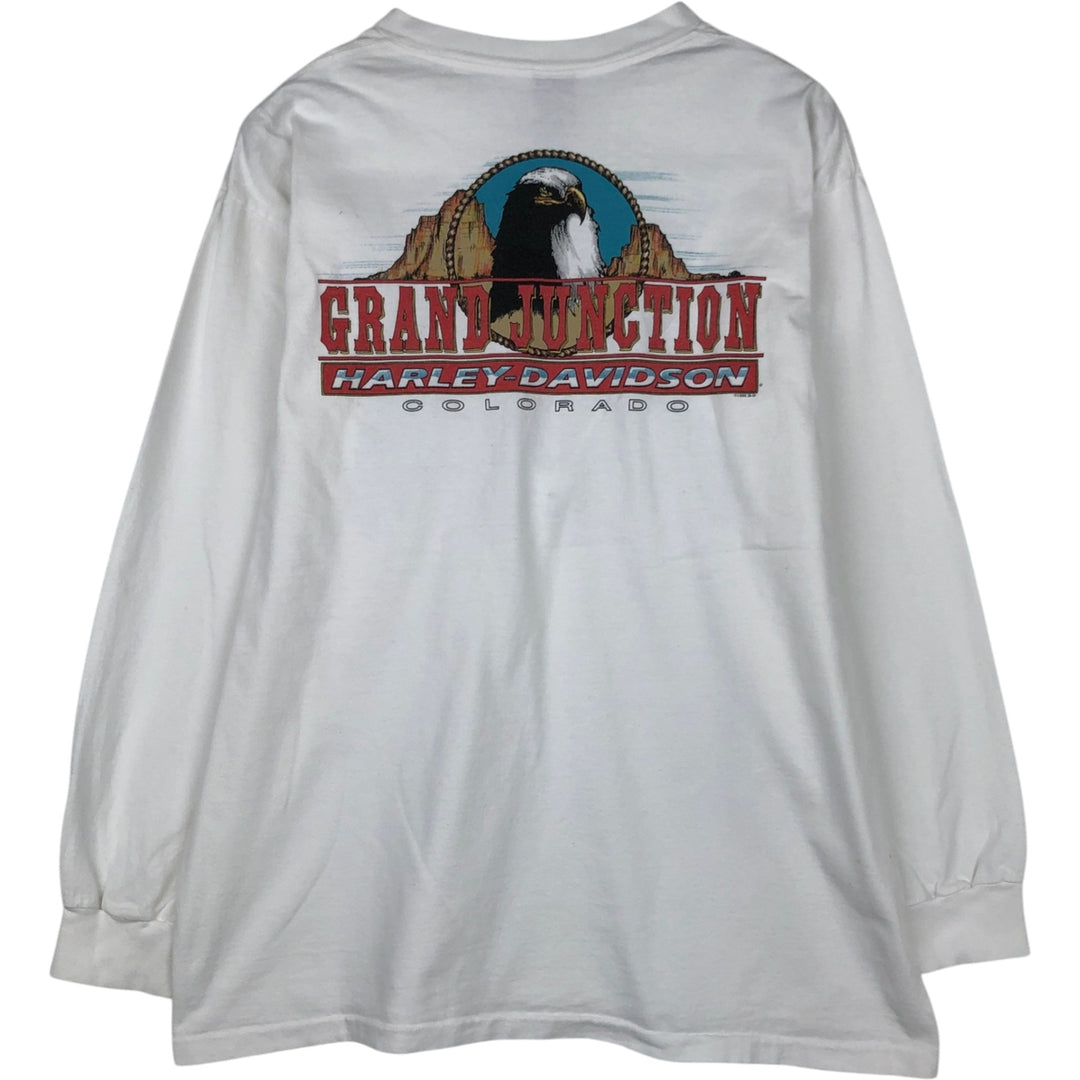 90'S Harley-Davidson Eagle Pattern Motorcycle Long-Sleeve T-Shirt, Made in USA, Men's XL (approx.) cotton white type Vintage Second Hand