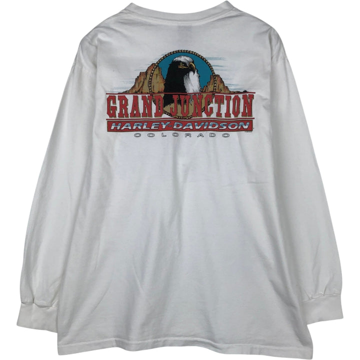 90'S Harley-Davidson Eagle Pattern Motorcycle Long-Sleeve T-Shirt, Made in USA, Men's XL (approx.) cotton white type Vintage Second Hand