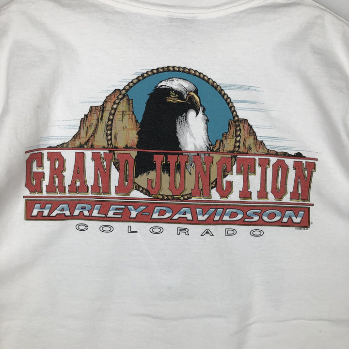 90'S Harley-Davidson Eagle Pattern Motorcycle Long-Sleeve T-Shirt, Made in USA, Men's XL (approx.) cotton white type Vintage Second Hand
