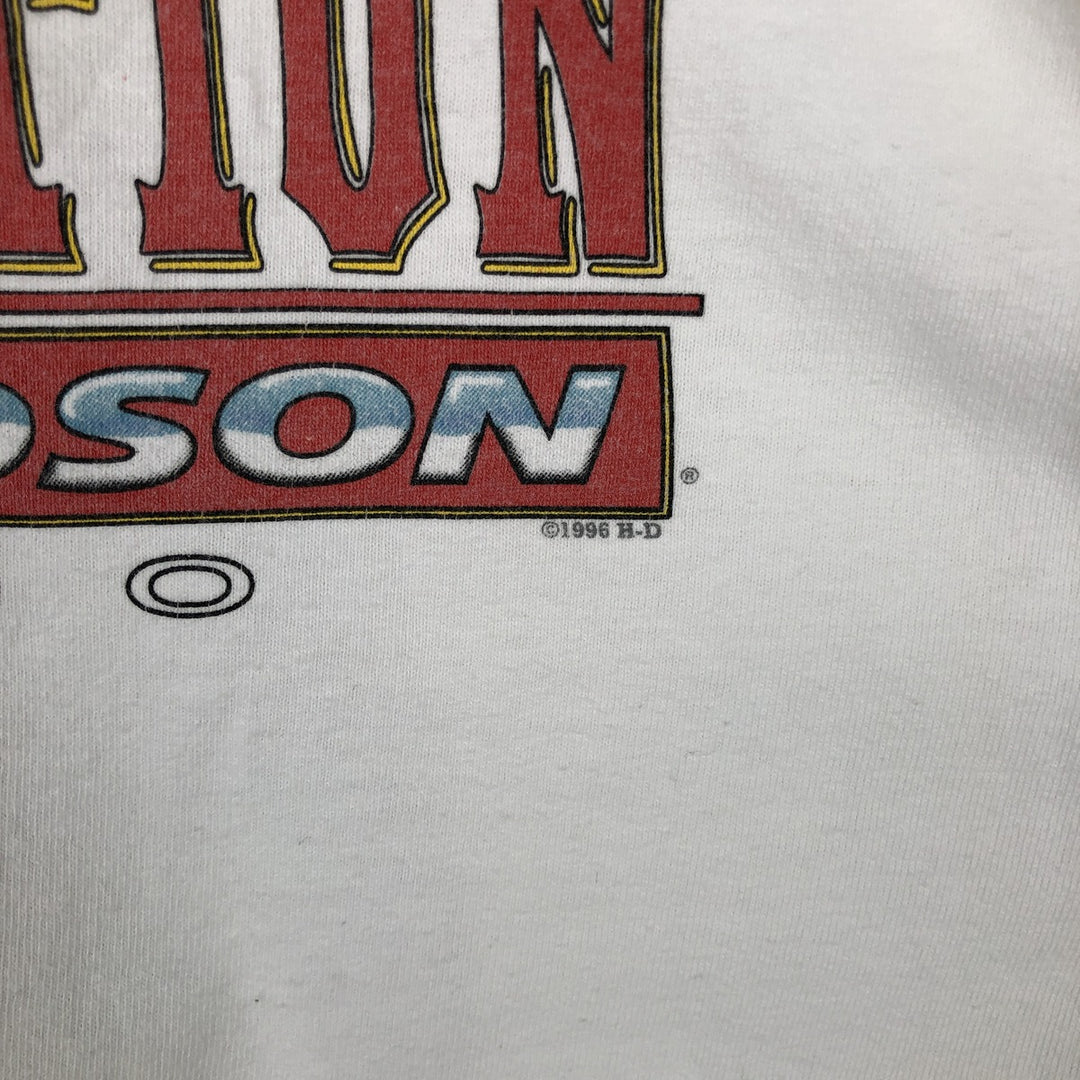 90'S Harley-Davidson Eagle Pattern Motorcycle Long-Sleeve T-Shirt, Made in USA, Men's XL (approx.) cotton white type Vintage Second Hand
