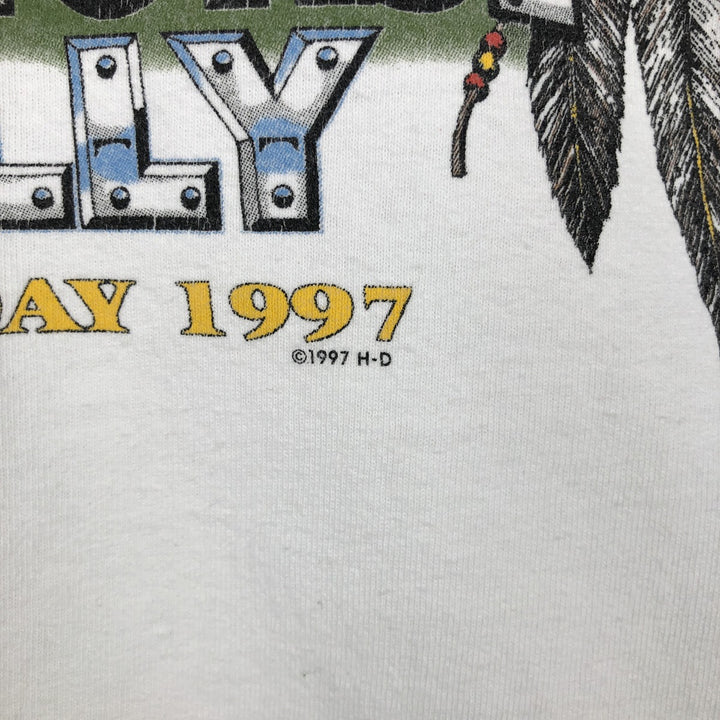 90'S Harley-Davidson Eagle Pattern Motorcycle Long-Sleeve T-Shirt, Made in USA, Men's XL (approx.) cotton white type Vintage Second Hand
