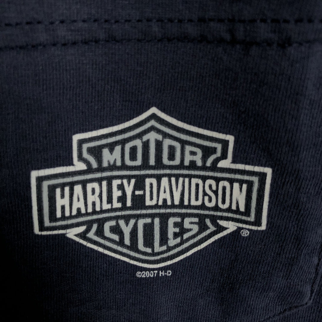 2000'S Harley-Davidson Eagle Pattern Tribal Motorcycle Long-Sleeve T-Shirt (Men's Size L) unclear navy blue type Vintage Second Hand