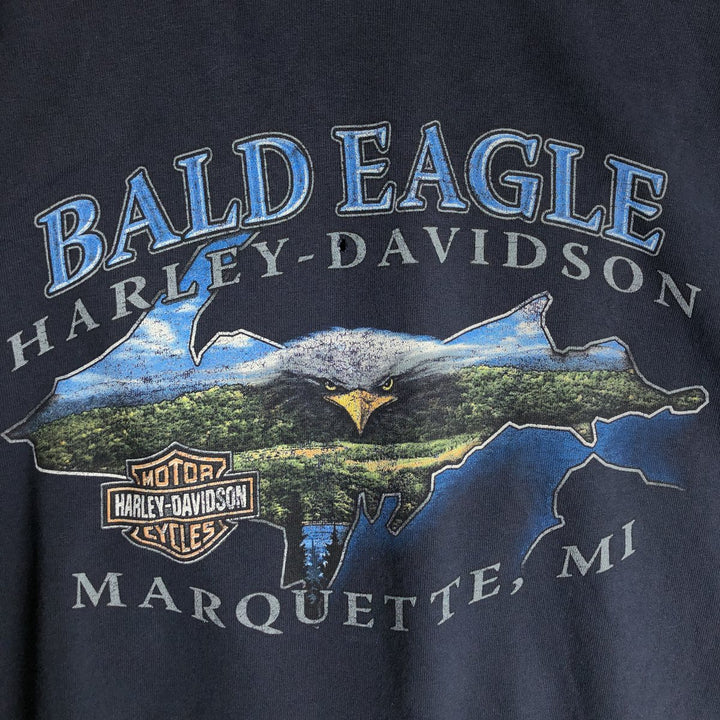 2000'S Harley-Davidson Eagle Pattern Tribal Motorcycle Long-Sleeve T-Shirt (Men's Size L) unclear navy blue type Vintage Second Hand