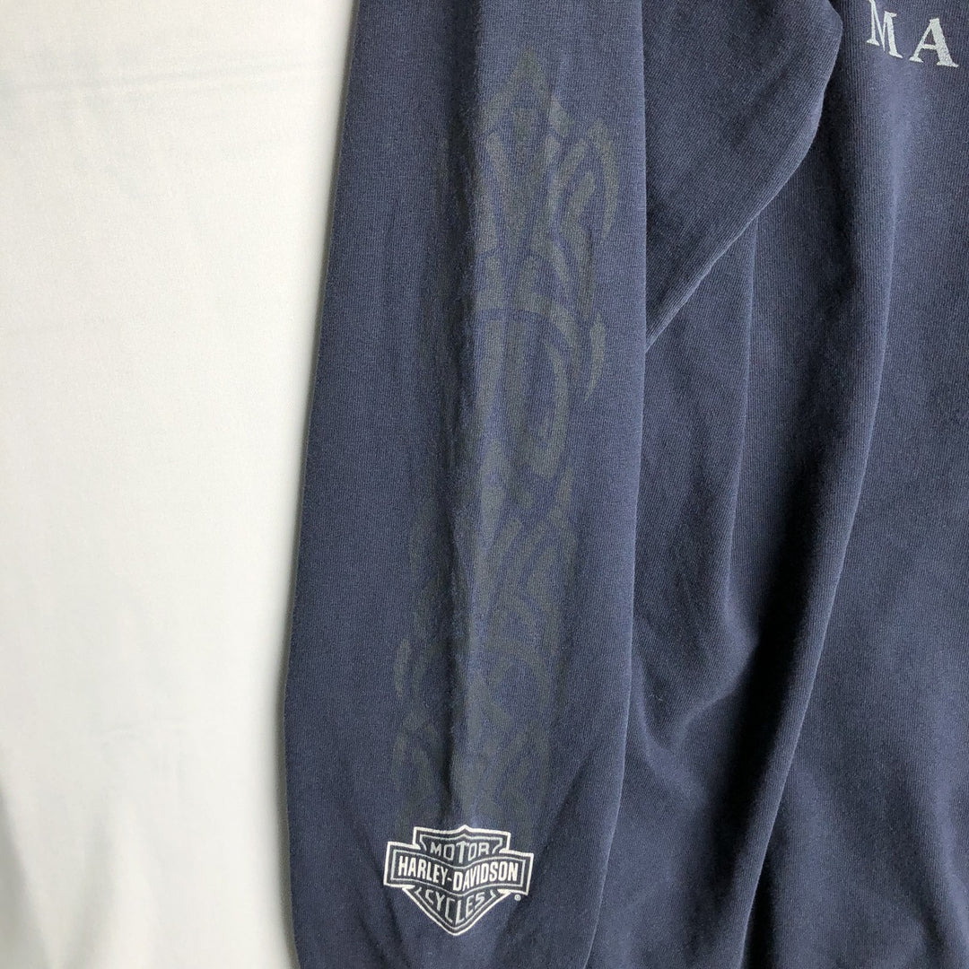 2000'S Harley-Davidson Eagle Pattern Tribal Motorcycle Long-Sleeve T-Shirt (Men's Size L) unclear navy blue type Vintage Second Hand