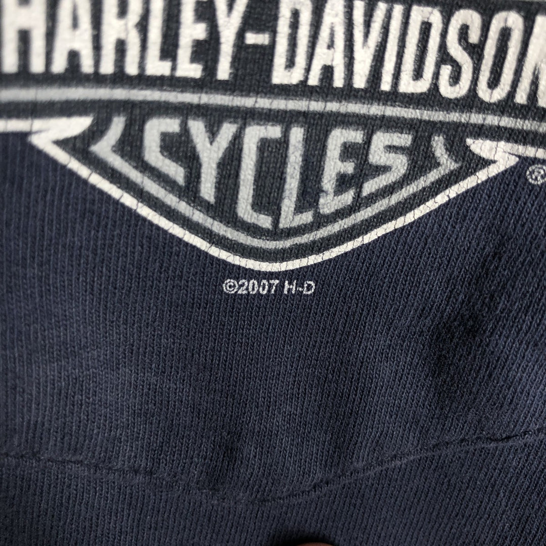2000'S Harley-Davidson Eagle Pattern Tribal Motorcycle Long-Sleeve T-Shirt (Men's Size L) unclear navy blue type Vintage Second Hand