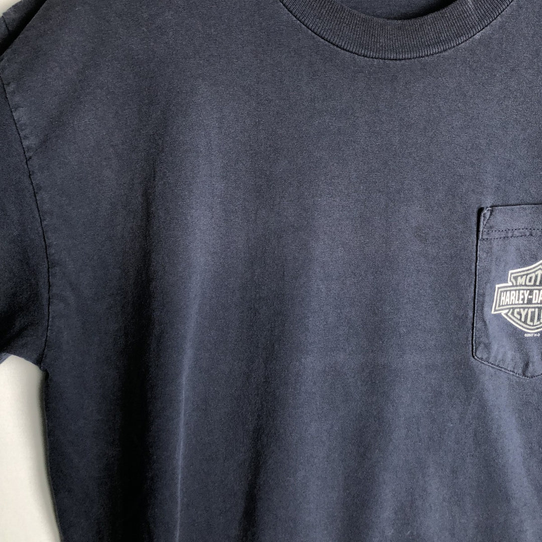 2000'S Harley-Davidson Eagle Pattern Tribal Motorcycle Long-Sleeve T-Shirt (Men's Size L) unclear navy blue type Vintage Second Hand