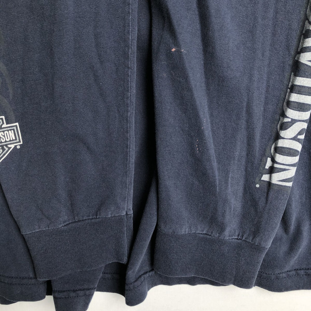 2000'S Harley-Davidson Eagle Pattern Tribal Motorcycle Long-Sleeve T-Shirt (Men's Size L) unclear navy blue type Vintage Second Hand