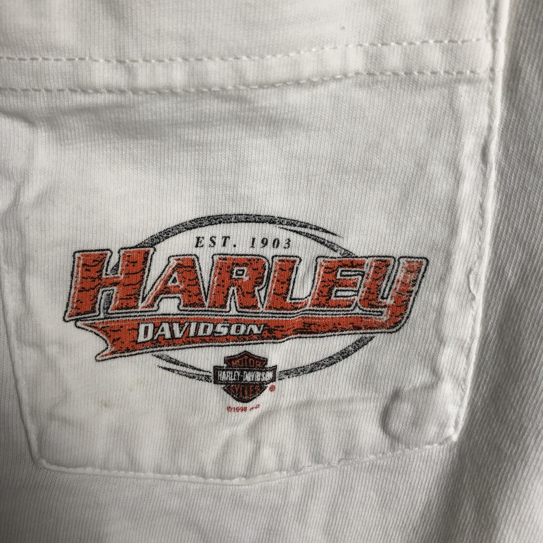 90'S Harley-Davidson Motorcycle Long-Sleeve T-Shirt, Made in USA, Men's XXL (approx.), Vintage cotton white type Vintage Second Hand