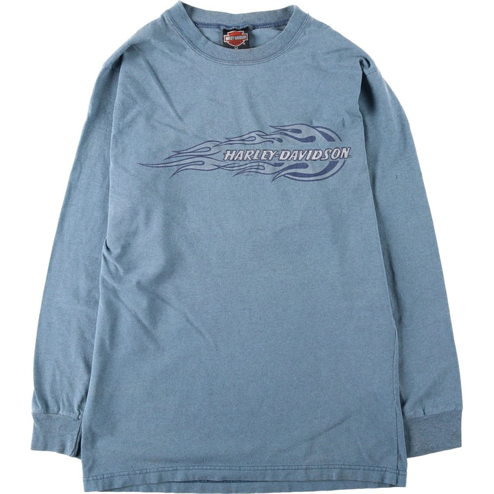 90'S Harley-Davidson Fire Pattern Long-Sleeve T-Shirt, Made in USA, Men's Size M (Equivalent), Vintage cotton blue type Vintage Second Hand