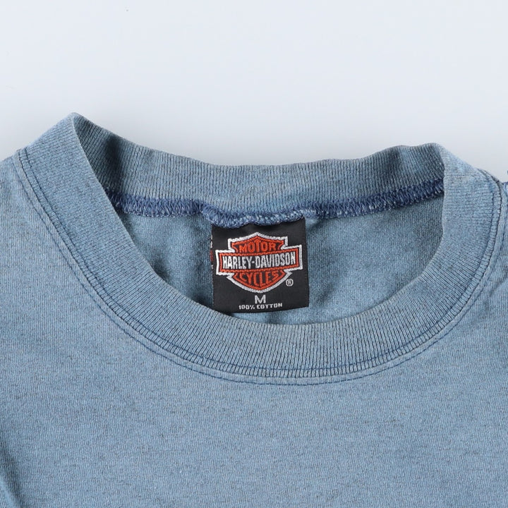 90'S Harley-Davidson Fire Pattern Long-Sleeve T-Shirt, Made in USA, Men's Size M (Equivalent), Vintage cotton blue type Vintage Second Hand