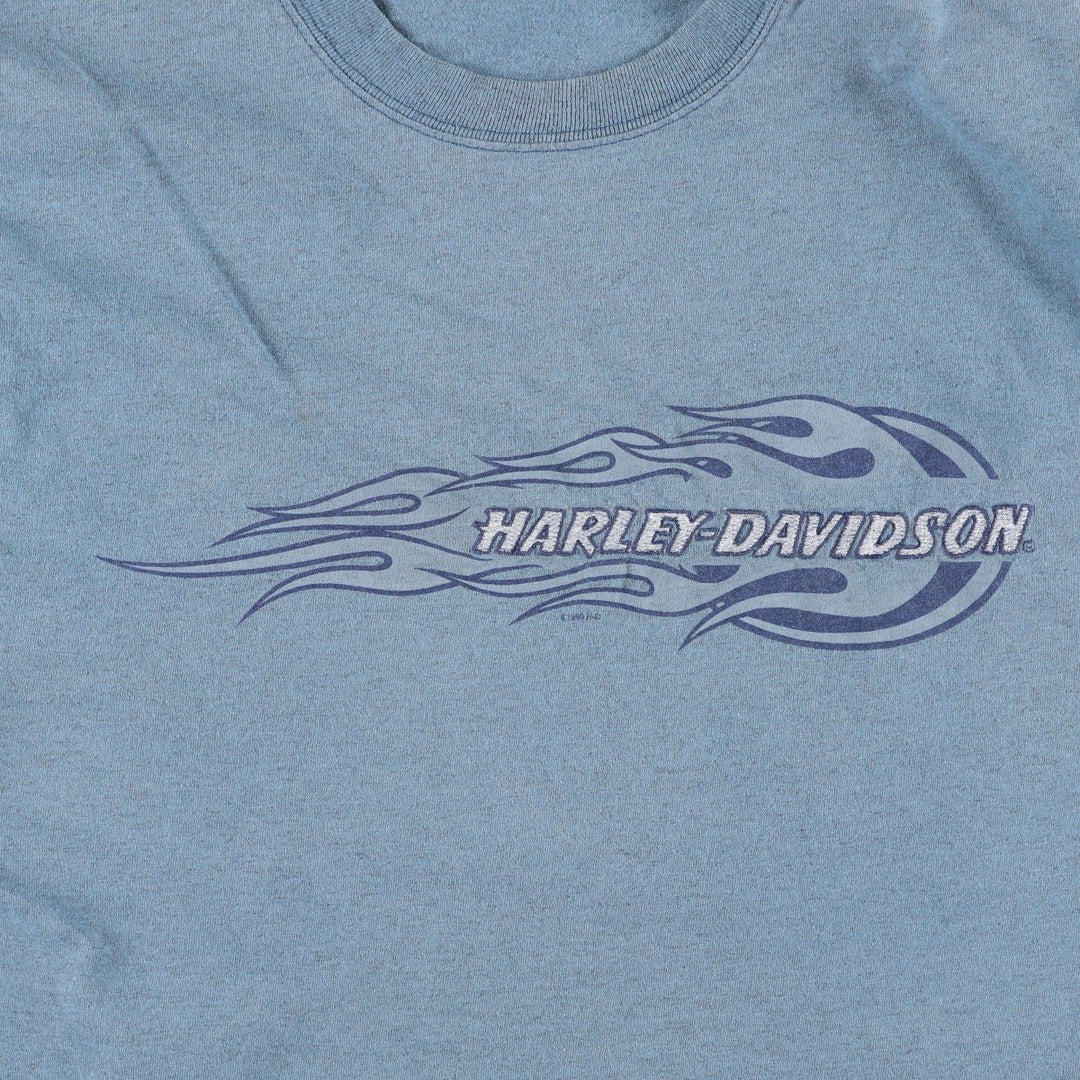 90'S Harley-Davidson Fire Pattern Long-Sleeve T-Shirt, Made in USA, Men's Size M (Equivalent), Vintage cotton blue type Vintage Second Hand