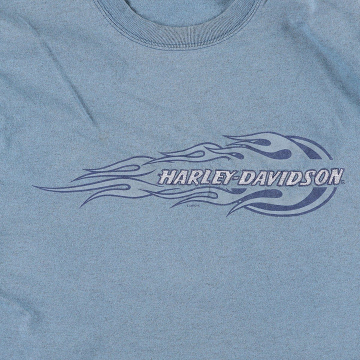 90'S Harley-Davidson Fire Pattern Long-Sleeve T-Shirt, Made in USA, Men's Size M (Equivalent), Vintage cotton blue type Vintage Second Hand
