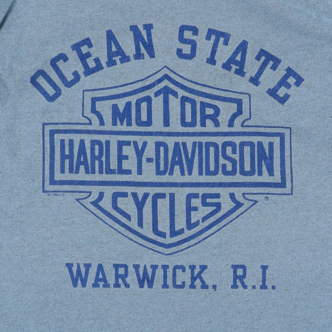 90'S Harley-Davidson Fire Pattern Long-Sleeve T-Shirt, Made in USA, Men's Size M (Equivalent), Vintage cotton blue type Vintage Second Hand