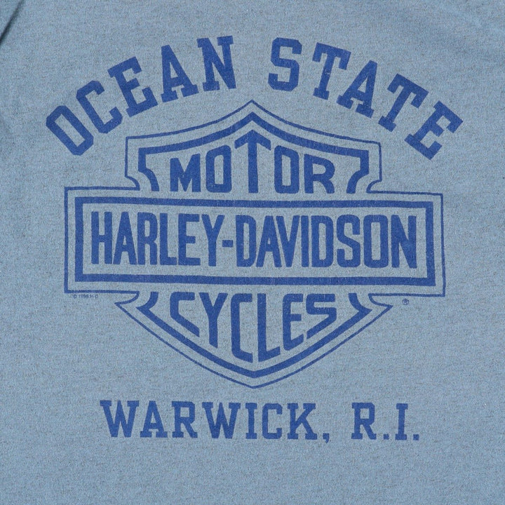 90'S Harley-Davidson Fire Pattern Long-Sleeve T-Shirt, Made in USA, Men's Size M (Equivalent), Vintage cotton blue type Vintage Second Hand