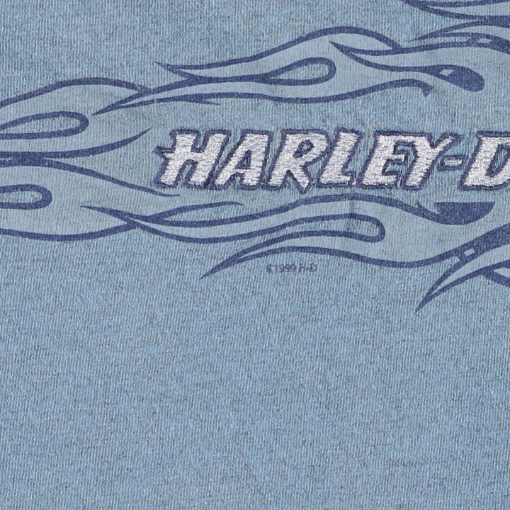 90'S Harley-Davidson Fire Pattern Long-Sleeve T-Shirt, Made in USA, Men's Size M (Equivalent), Vintage cotton blue type Vintage Second Hand