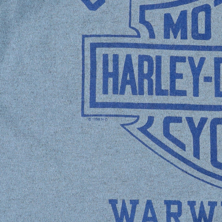 90'S Harley-Davidson Fire Pattern Long-Sleeve T-Shirt, Made in USA, Men's Size M (Equivalent), Vintage cotton blue type Vintage Second Hand