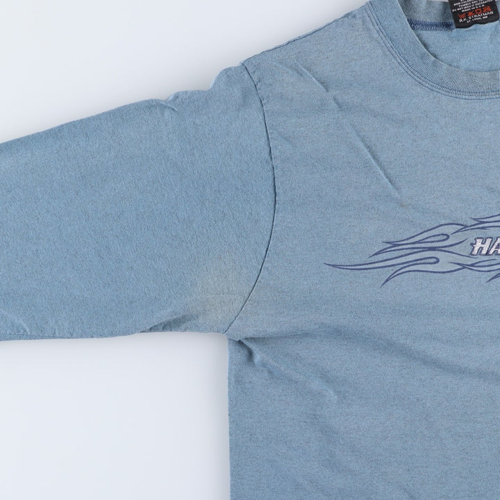 90'S Harley-Davidson Fire Pattern Long-Sleeve T-Shirt, Made in USA, Men's Size M (Equivalent), Vintage cotton blue type Vintage Second Hand