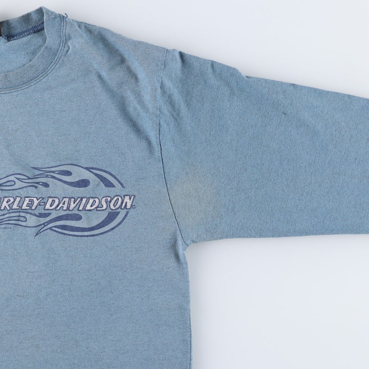 90'S Harley-Davidson Fire Pattern Long-Sleeve T-Shirt, Made in USA, Men's Size M (Equivalent), Vintage cotton blue type Vintage Second Hand